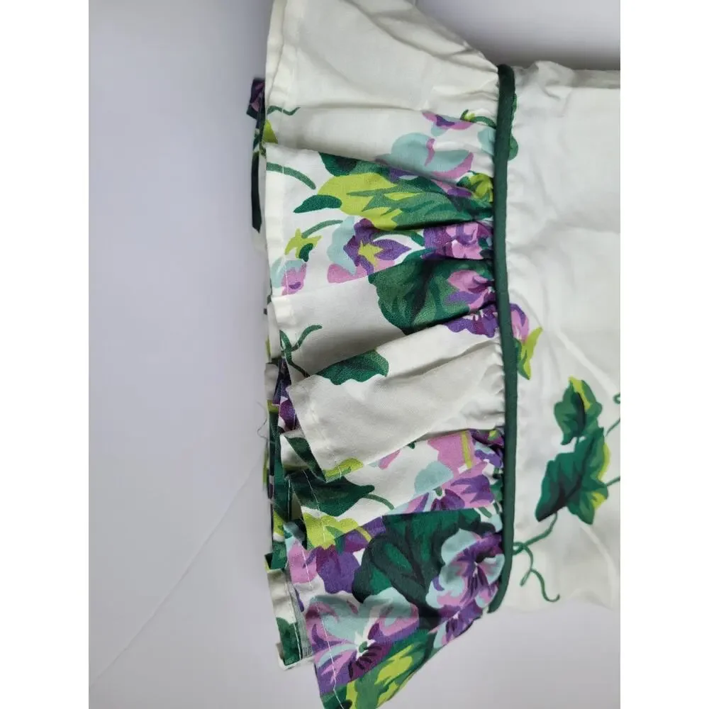 Vintage Waverly Sweet Violet Fabric Green Purple Floral Ruffled Valence 72 by 15